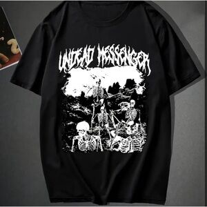 Trendy skeleton& letter pattern print men’s comfy T-shirt